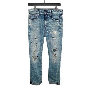 AGOLDE Jeans 24 Blue Destroyed Denim Denise Slim Boyfriend Distressed Lisbon
